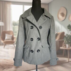 Grey, Lined, Double-Breasted Pea Coat or Driving Coat